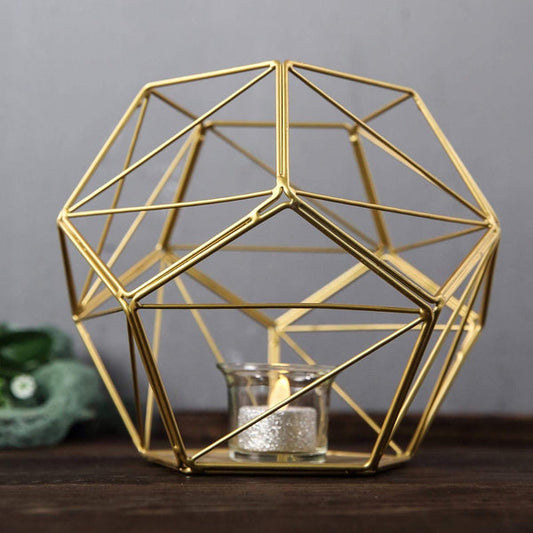 7 in tall Gold Geometric Candle Holder Centerpiece Vase