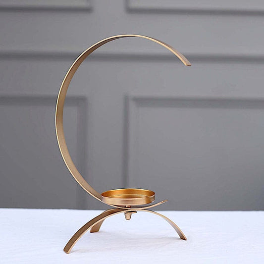 Gold 13 in Half Moon Shaped Metal Pillar Candle Holder Centerpiece
