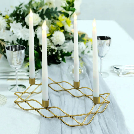Gold 4 arm Metal Rectangular Candelabra Taper Candle Holders