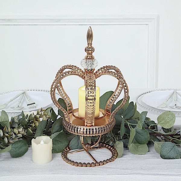 Gold Metal Crown Spiral Pillar Votive Candle Holder Stand Centerpiece