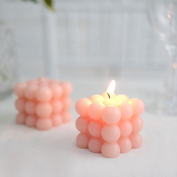 2 Unscented Paraffin Wax Candles Bubble Cube Wedding Centerpieces