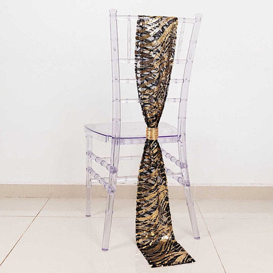 5 Mesh Chair Sashes with Wavy Embroidered Sequins