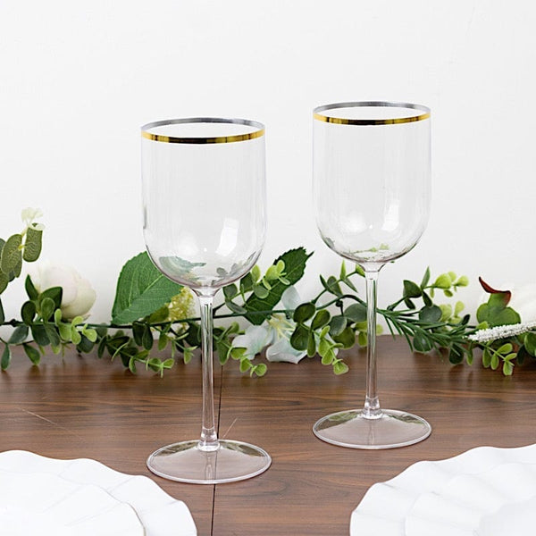 12 pcs 12 oz Clear Plastic Wine Glasses with Gold Rim