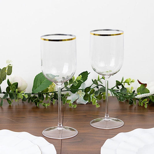 12 pcs 12 oz Clear Plastic Wine Glasses with Gold Rim
