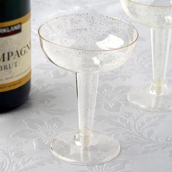 12 pcs 6 oz. Glittered Disposable Plastic Champagne Glasses