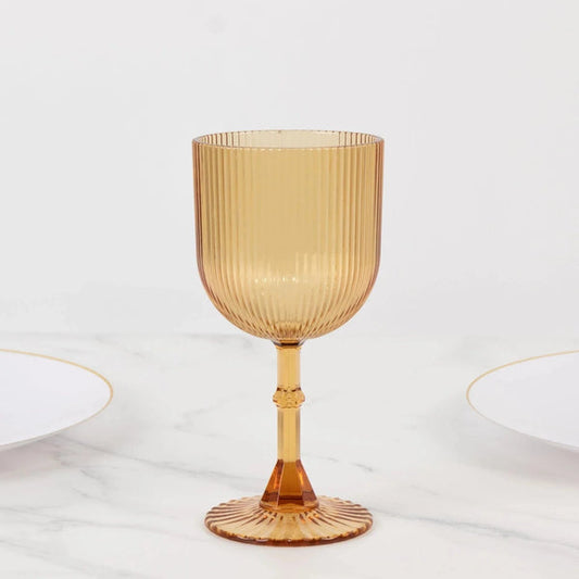 2 Plastic Wine Glasses 9oz Vintage Ribbed Pattern