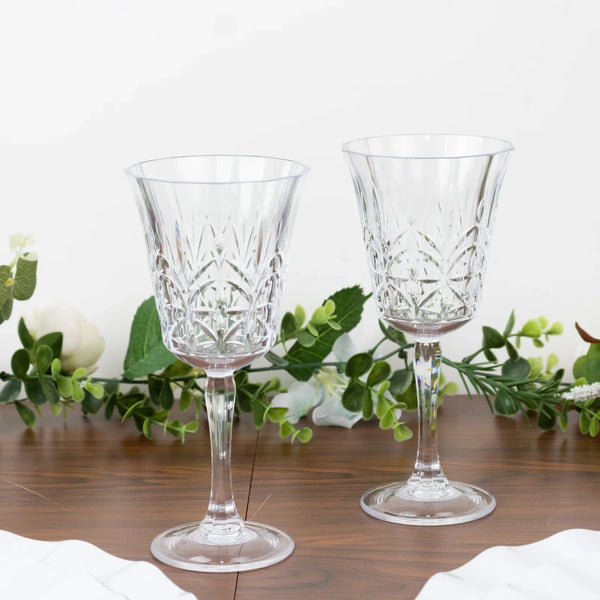 6 Clear 10 oz Shatterproof Plastic Cocktail Glasses with Embossed Leaf Pattern