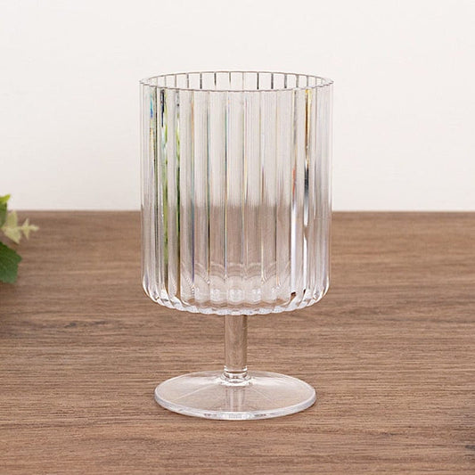 6 Clear 12 oz Plastic Wine Glasses Vintage Ribbed Pattern Short Stemmed