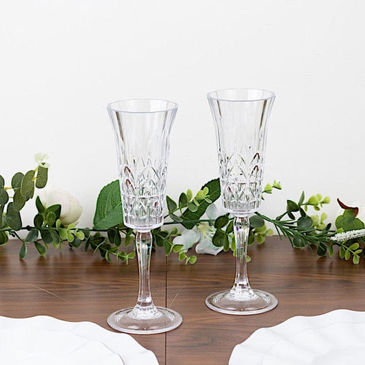 6 pcs 6 oz Plastic Champagne Flutes with Embossed Leaf Pattern