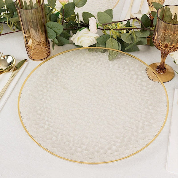 10 pcs 13 in Round Hammered Plastic Charger Plates with Gold Trim