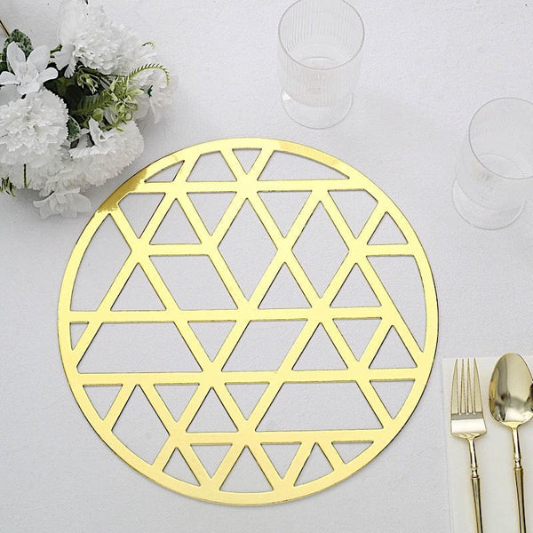 6 Metallic Gold 13 in Disposable Cardboard Placemats Laser Cut Geometric Triangle Design