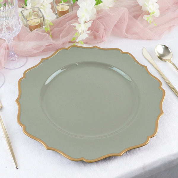 6 Metallic 13 in Round Acrylic Charger Plates with Scalloped Trim