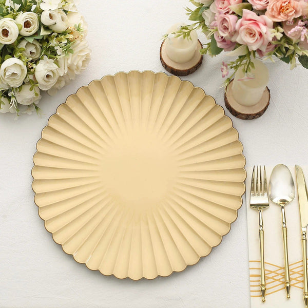 6 Plastic 13 in Round Charger Plates Scalloped Shell Design