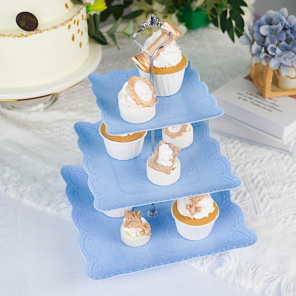 13 in tall 3 Tier Plastic Cupcake Holder Square Dessert Stand with Floral Print