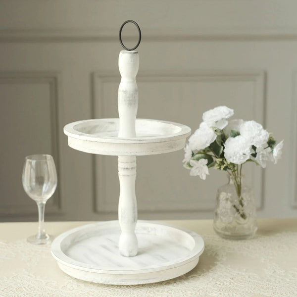 20 in 2 Tier Whitewashed Wooden Dessert Stand Cupcake Serving Tray
