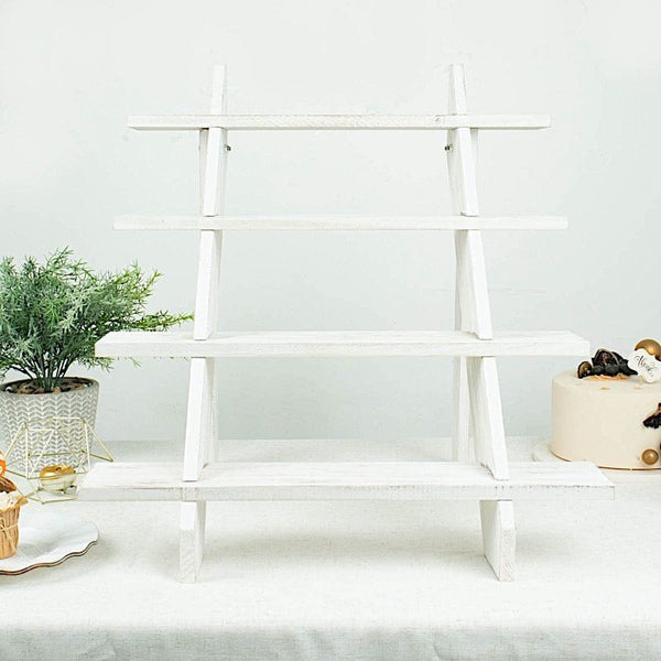 21 in Whitewashed 4 Tier Wooden Cupcake Holder Ladder Dessert Display Stand