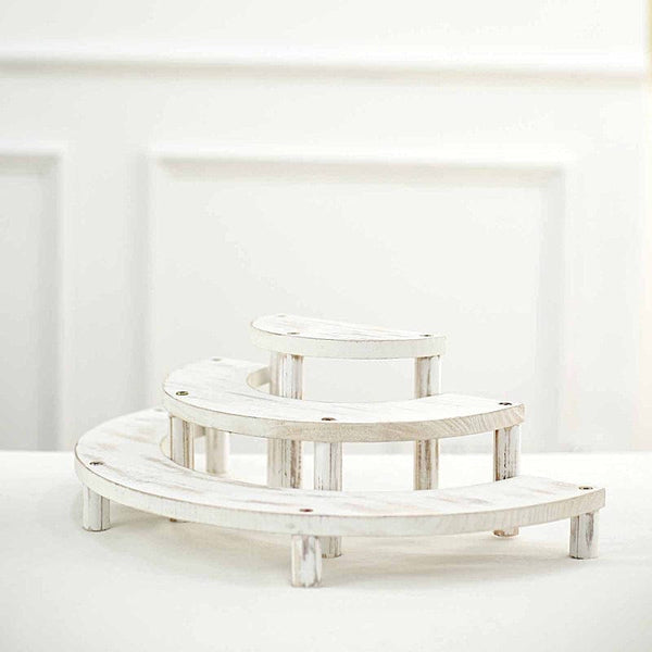 3 Whitewashed 3 Tier Wooden Cupcake Stands Semicircle Dessert Pedestals