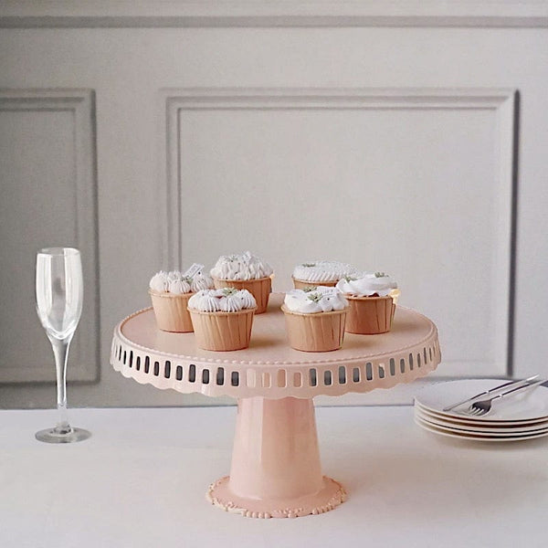 4 Round 13 in Plastic Cupcake Stands Dessert Pedestals with Scalloped Edges