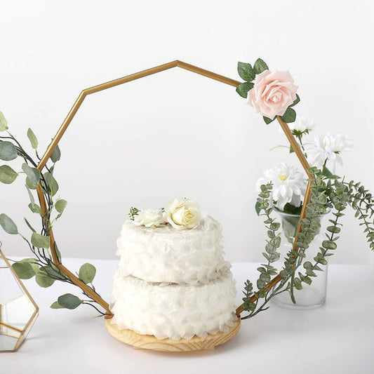 Gold Geometric Nonagon Wood with Metal Arch Cake Display Stand