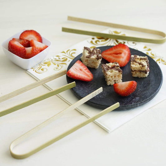 50 pcs 6 in long Natural Sustainable Bamboo Disposable Food Serving Tongs