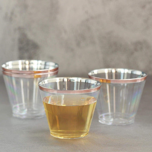 12 pcs 10 oz Rose Gold Rim on Clear Disposable Plastic Party Cups
