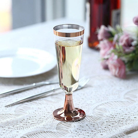 12 pcs 5 oz Clear Rose Gold Rim Plastic Party Champagne Flutes