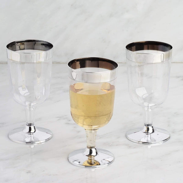 12 pcs 6 oz. Silver Rim on Clear Disposable Plastic Party Goblets