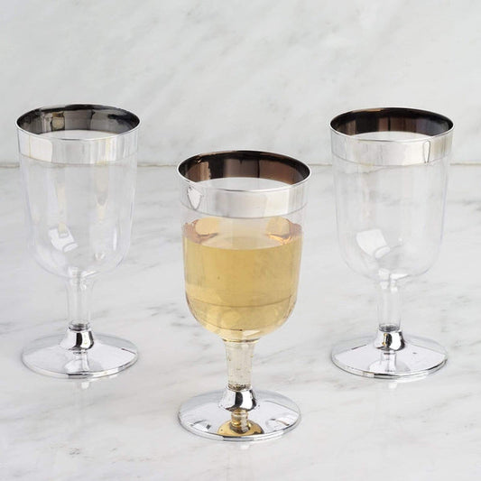 12 pcs 6 oz. Silver Rim on Clear Disposable Plastic Party Goblets