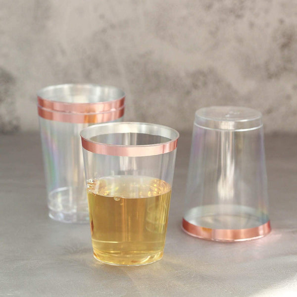 12 pcs 9 oz Clear with Rose Gold Rim Plastic Disposable Glasses