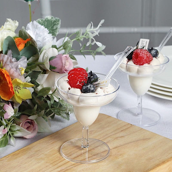 24 Clear 2 oz Disposable Mini Margarita Glass Plastic Dessert Cups with Spoons