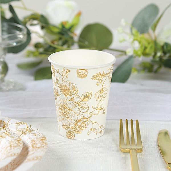 24 White Disposable French Toile Print Paper Cups