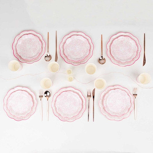 75 Pink and White Vintage Floral Paper Plates and Cups