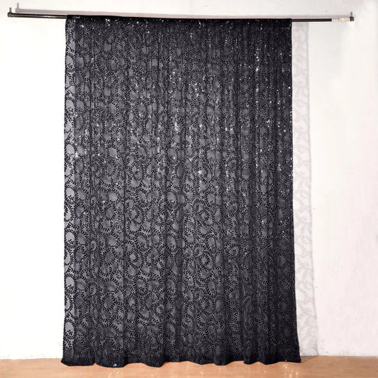 8x8 feet Embroidered Leaves Sequined Tulle Backdrop Curtain Panel