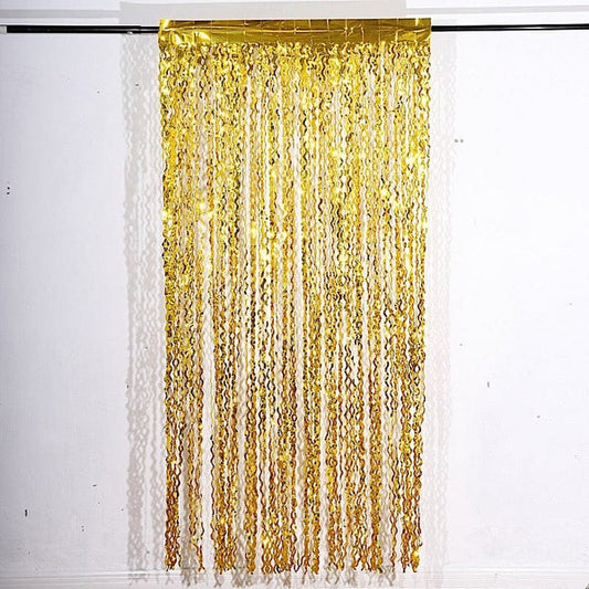 Metallic 3x6 feet Curly Foil Tassels Fringe Backdrop Curtains