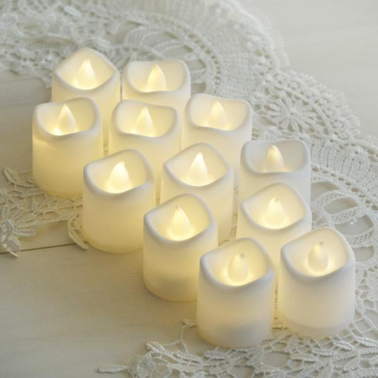 12 White Flameless LED Battery Operated Tealight Candles Lights