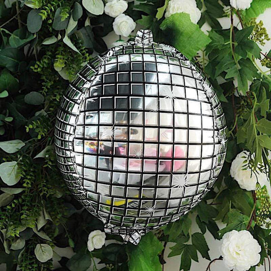 13 in wide Silver Disco Ball Orb Mylar Foil Balloon
