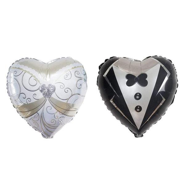 2 pcs 14" tall Heart Shaped Wedding Groom Tuxedo and Bride Dress Foil Balloons Set