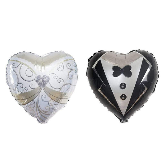 2 pcs 14" tall Heart Shaped Wedding Groom Tuxedo and Bride Dress Foil Balloons Set