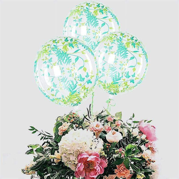 2 Clear with Green 20" Round PVC Balloons Vine Design