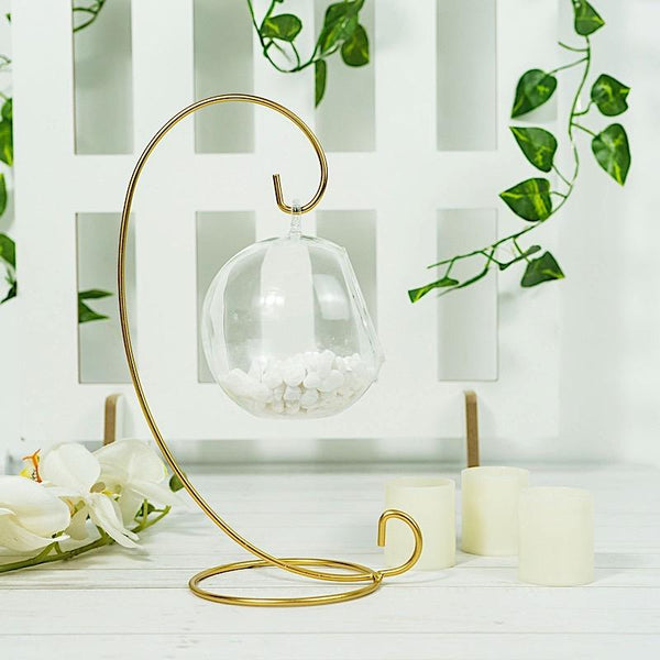 2 Gold 10 in tall Metal Terrarium Holders Hanging Ornament Stands