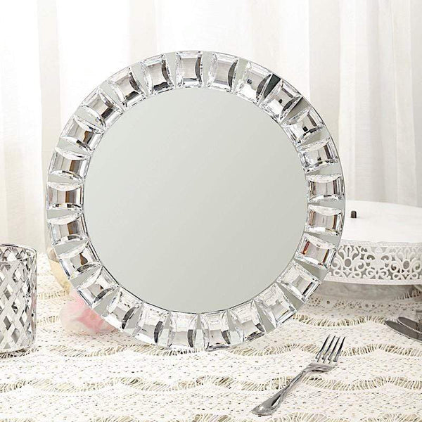 2 pcs 13 in Silver Round Glass Diamond Rimmed Charger Plates