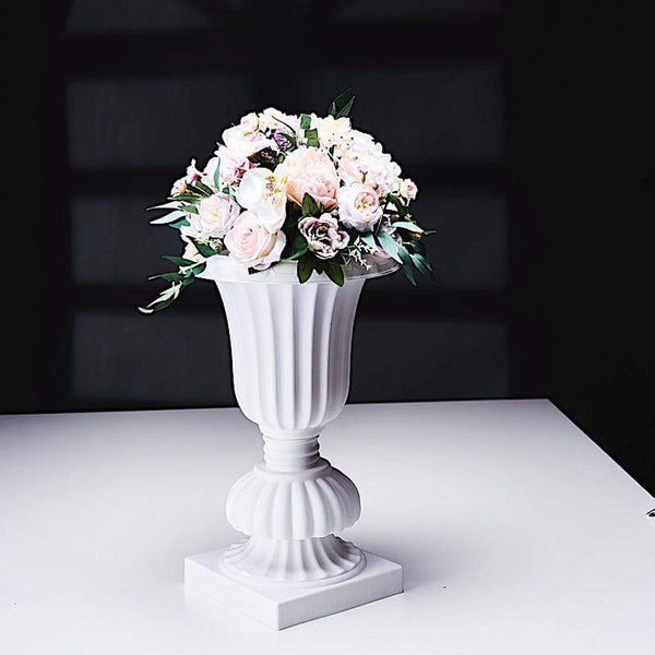 2 White 20 in Roman Vases Urn Planters with Plant Stands