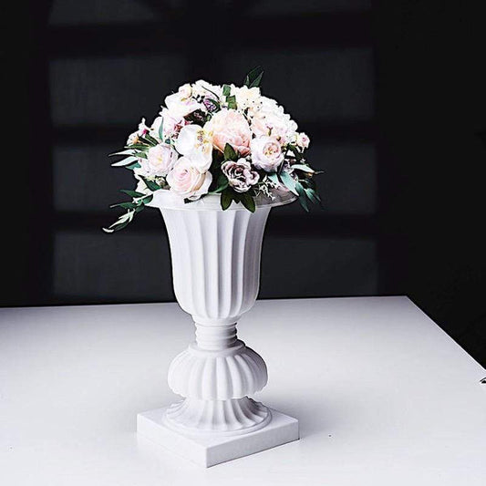 2 White 20 in Roman Vases Urn Planters with Plant Stands