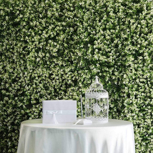 4 pcs Green and White Artificial Boxwood Greenery Foliage UV Protected Wall Backdrop Panels