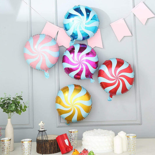 5 pcs 13 in wide Assorted Swirl Lollipop Candy Mylar Foil Balloons