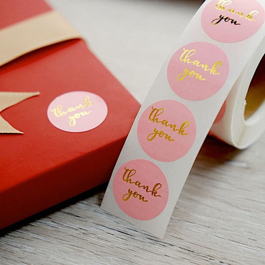 500 Blush with Gold Thank You 1 in Round Stickers Roll