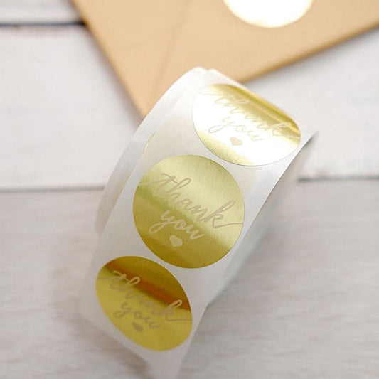 500 Gold with White Thank You 1.5 in Round Stickers Roll