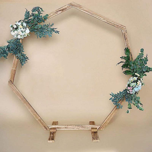 7 feet Natural Wood Backdrop Stand Wedding Arch Heptagon Shape