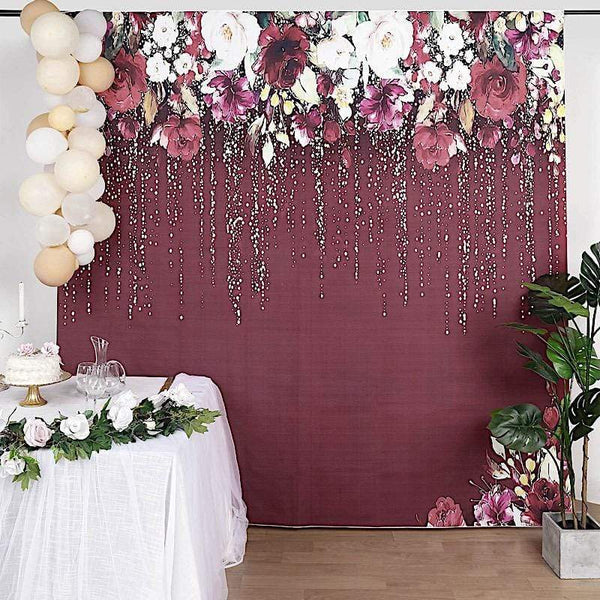 8 ft Vinyl Photography Background Burgundy Roses Printed Party Backdrop