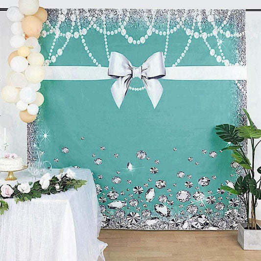 8 ft Vinyl Photography Background Ribbon and Diamonds Printed Party Backdrop